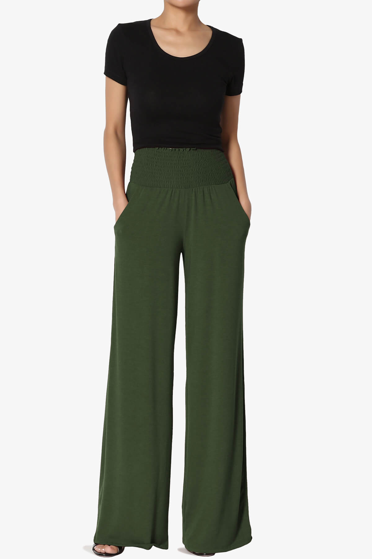Load image into Gallery viewer, Estella Smocked Waist Lounge Pants ARMY GREEN_6
