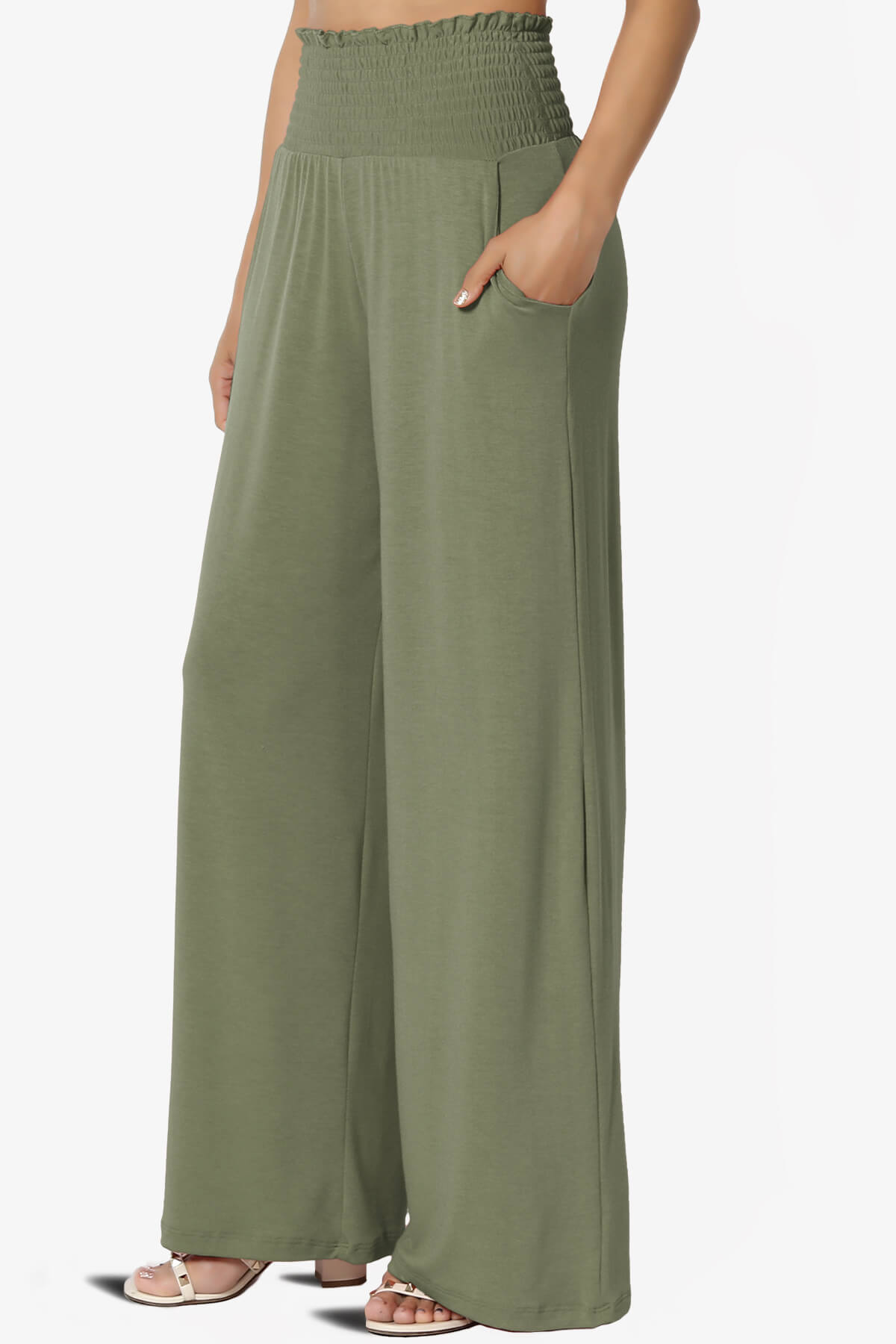 Load image into Gallery viewer, Estella Smocked Waist Lounge Pants DUSTY OLIVE_3
