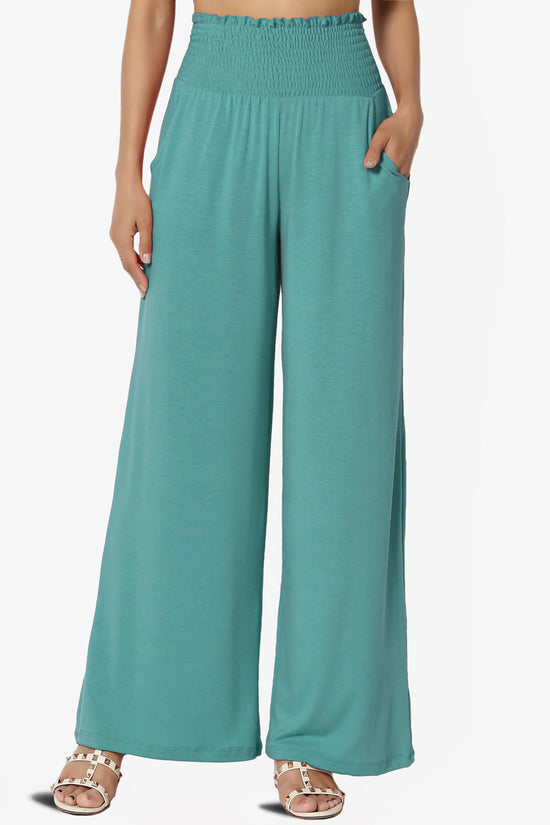Load image into Gallery viewer, Estella Smocked Waist Lounge Pants DUSTY TEAL_1
