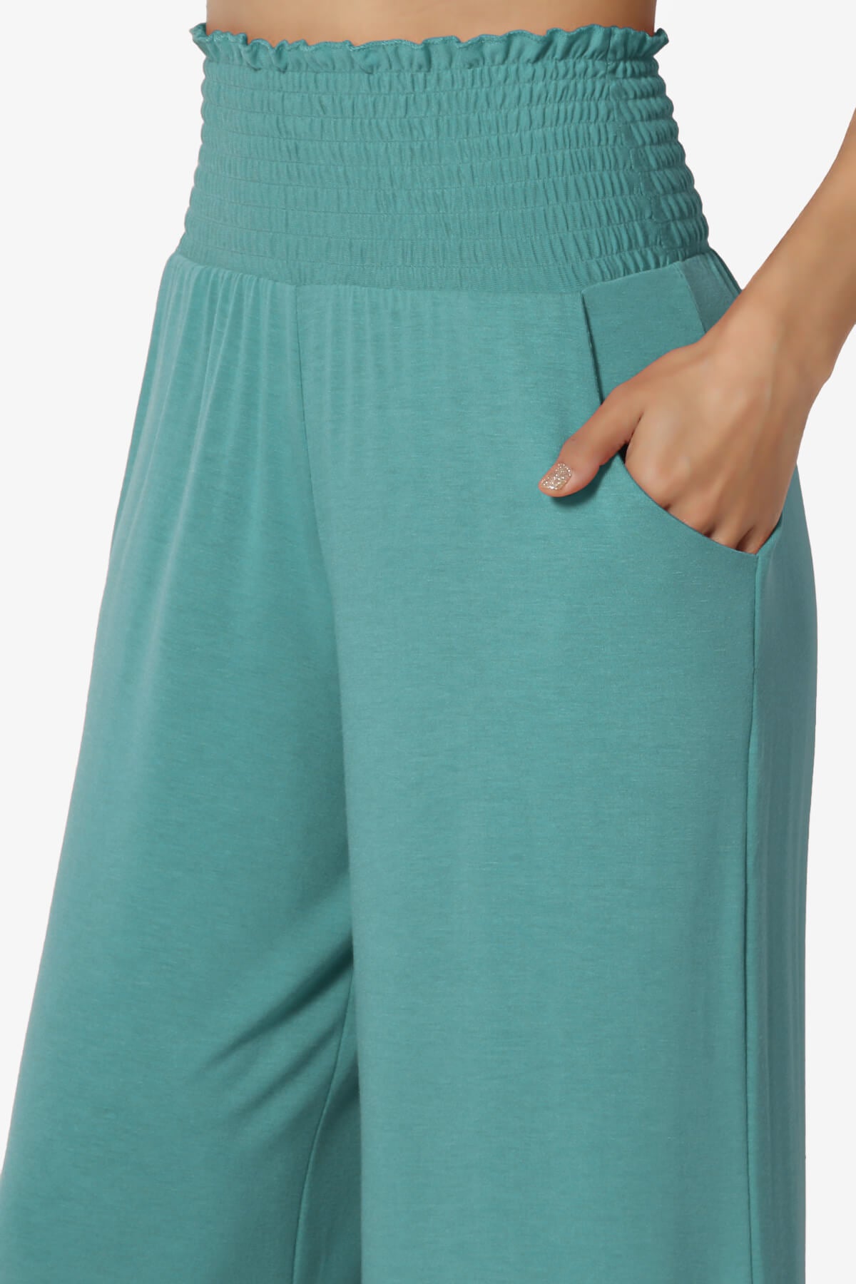 Load image into Gallery viewer, Estella Smocked Waist Lounge Pants DUSTY TEAL_5
