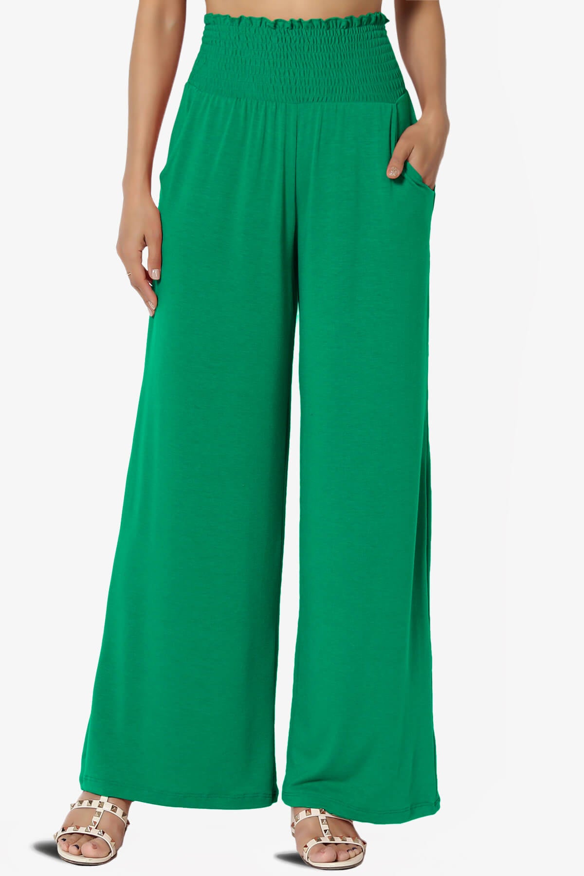Load image into Gallery viewer, Estella Smocked Waist Lounge Pants KELLY GREEN_1
