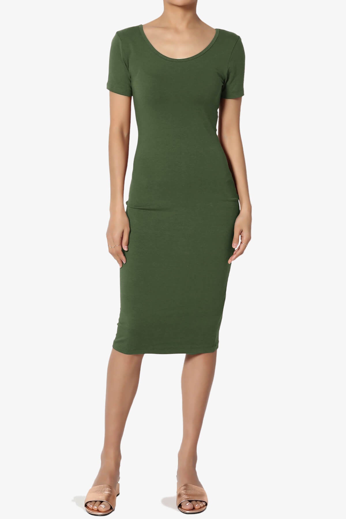 Load image into Gallery viewer, Fontella Short Sleeve Bodycon Dress ARMY GREEN_1
