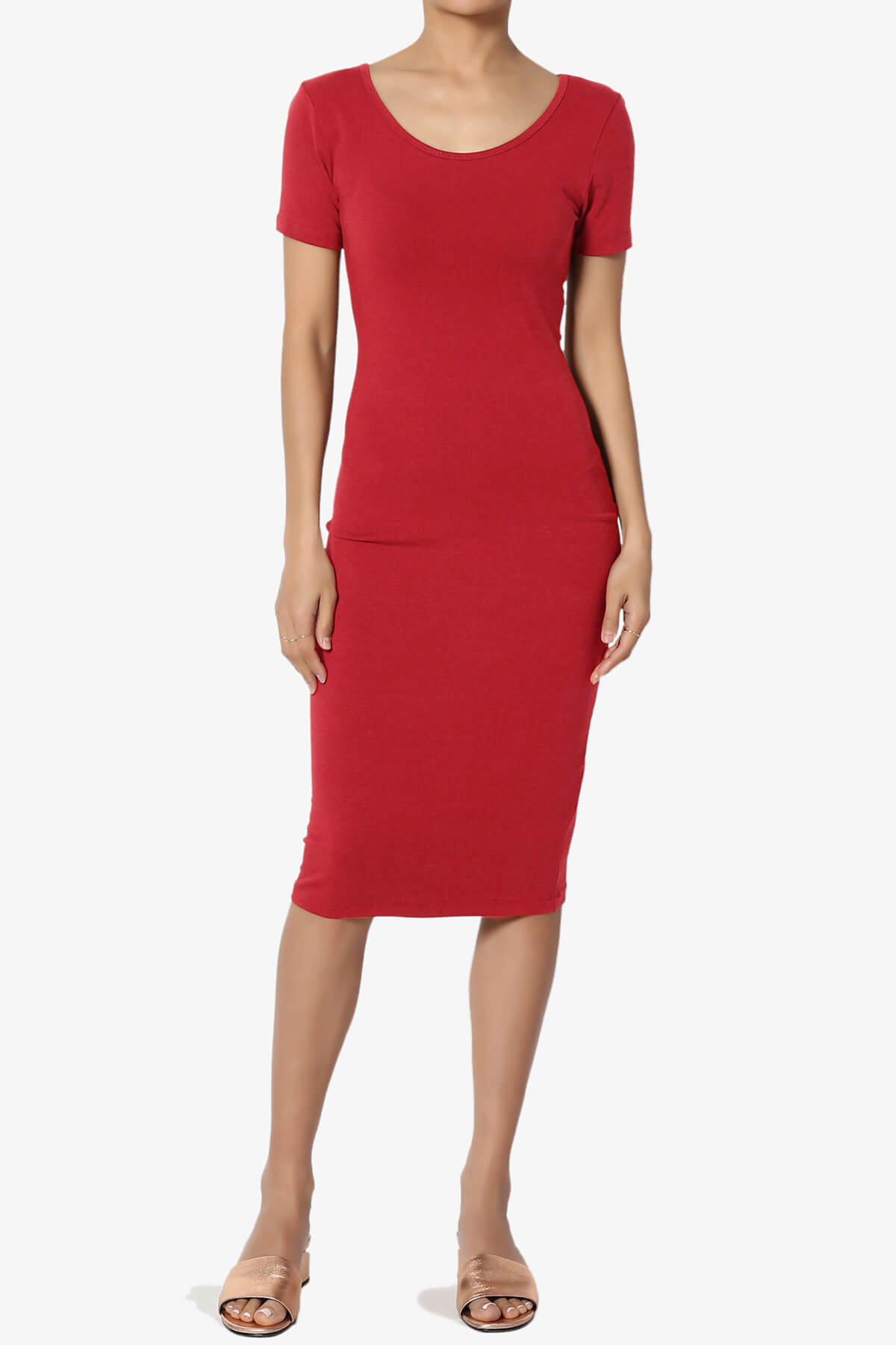 Fontella Short Sleeve Bodycon Dress DARK RED_1
