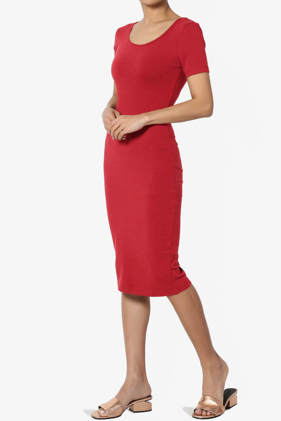 Fontella Short Sleeve Bodycon Dress DARK RED_3