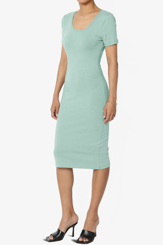 Load image into Gallery viewer, Fontella Short Sleeve Bodycon Dress DUSTY GREEN_3
