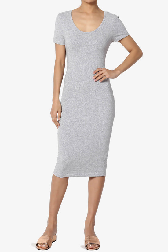 Load image into Gallery viewer, Fontella Short Sleeve Bodycon Dress HEATHER GREY_1

