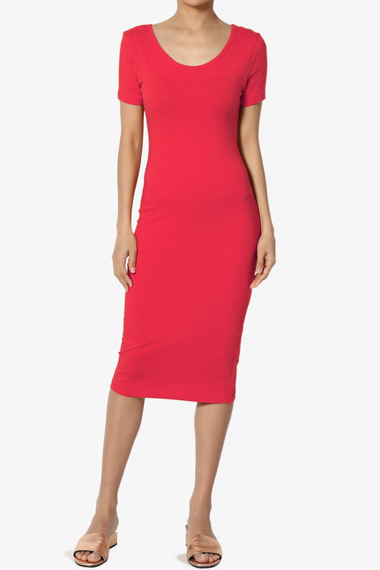 Fontella Short Sleeve Bodycon Dress RED_1