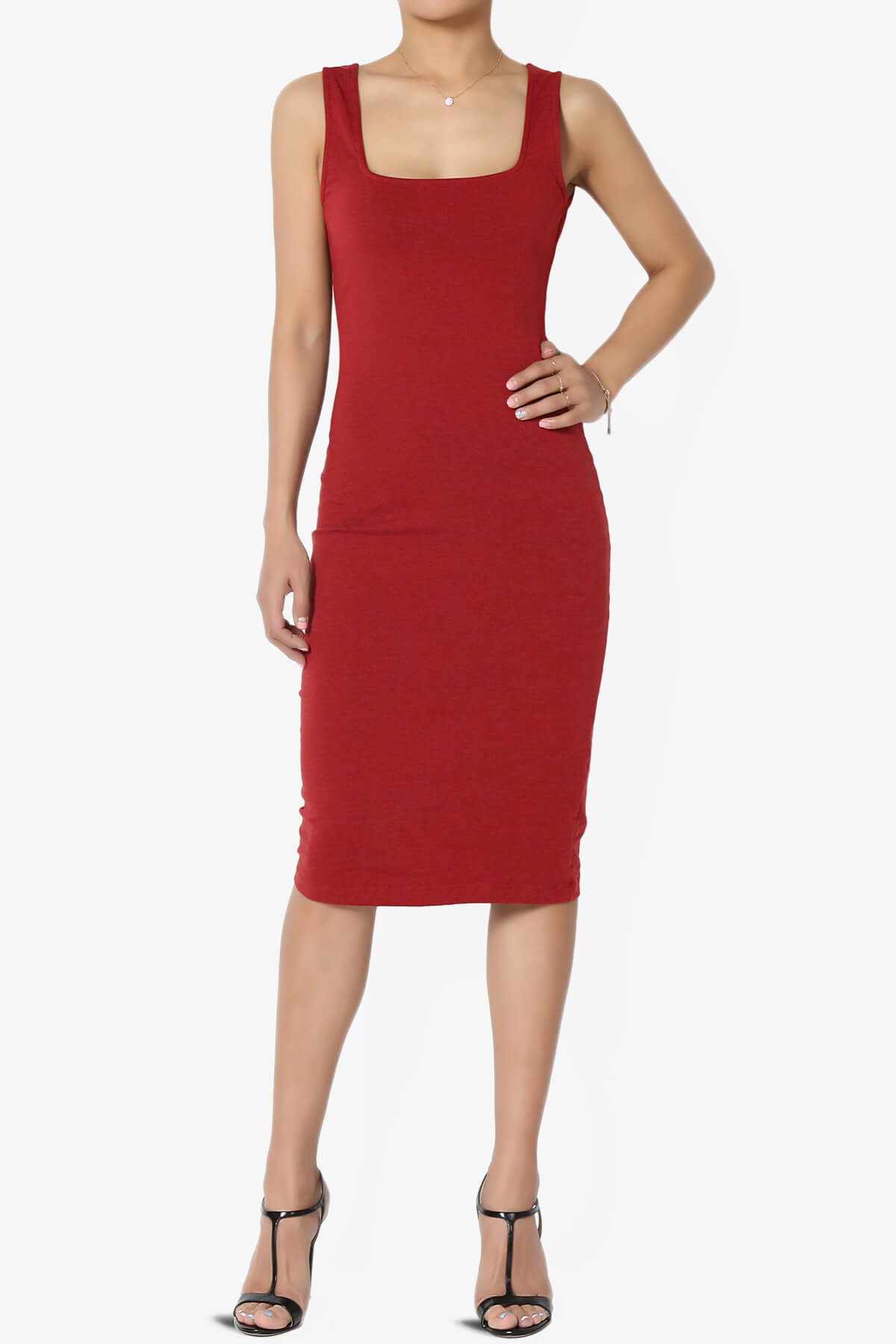 Load image into Gallery viewer, Fontella Sleeveless Square Neck Bodycon Dress DARK RED_1
