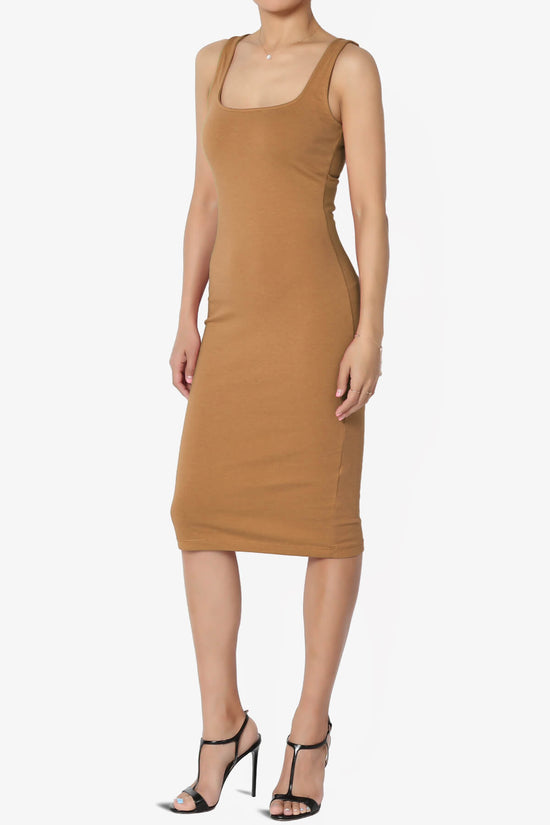 Load image into Gallery viewer, Fontella Sleeveless Square Neck Bodycon Dress DEEP CAMEL_3
