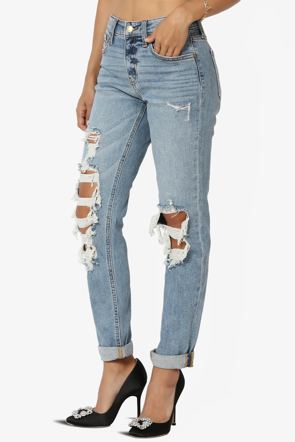 Load image into Gallery viewer, Frankie Distressed Mid Rise Girlfriend Jeans in LF Light LIGHT_3
