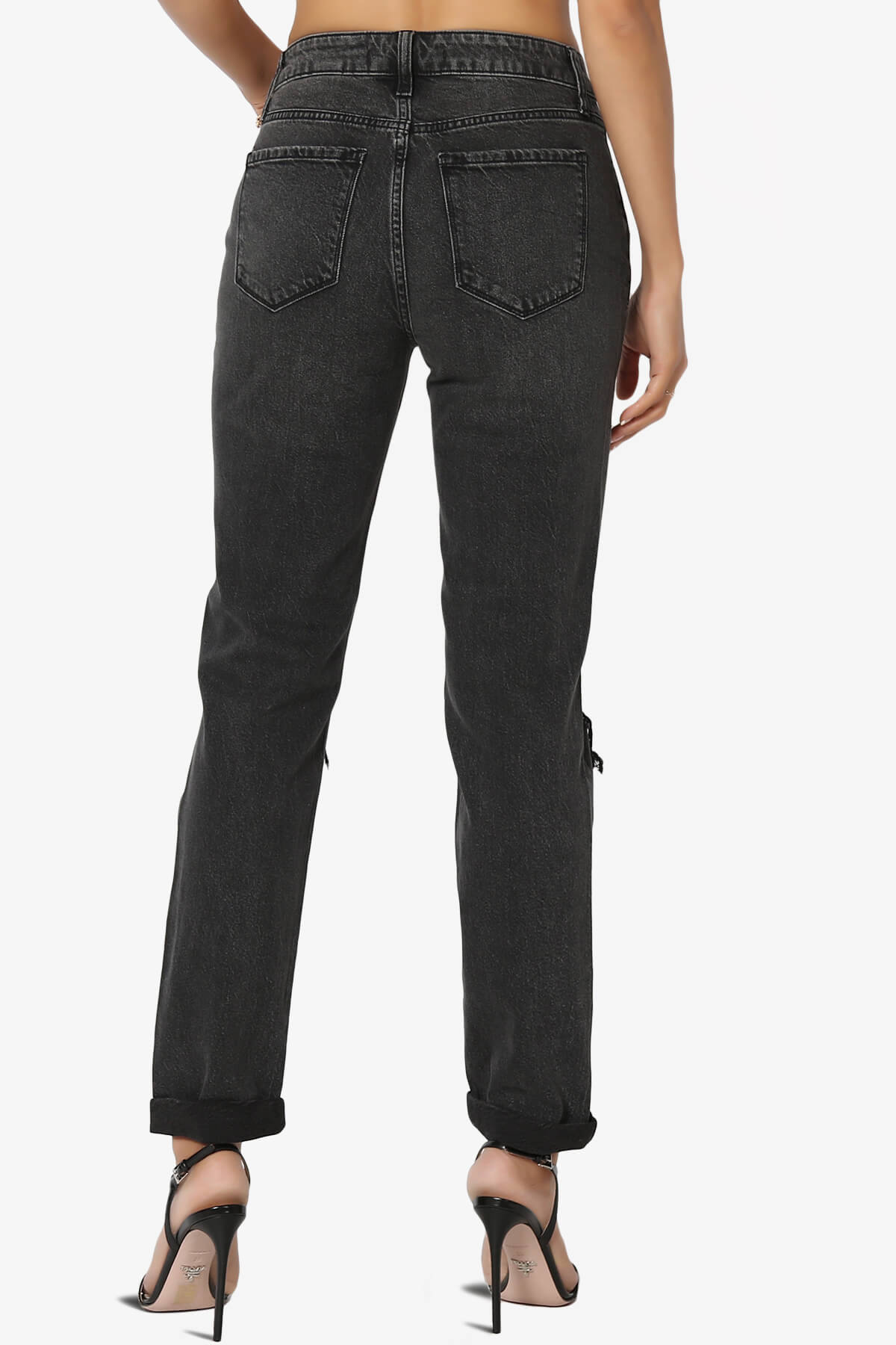 Load image into Gallery viewer, Frankie Distressed Mid Rise Girlfriend Jeans BLACK_2

