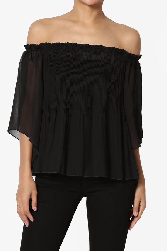 Anais Off Shoulder Pleated Chiffon Top