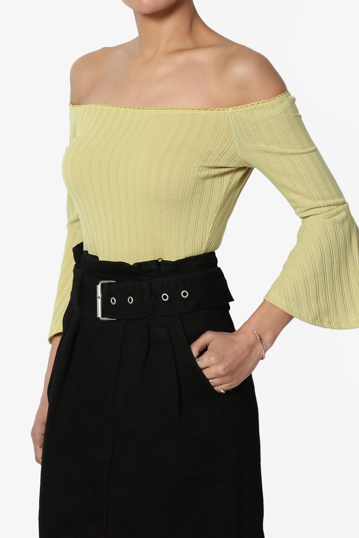 Load image into Gallery viewer, Jali Off Shoulder Bell Sleeve Top
