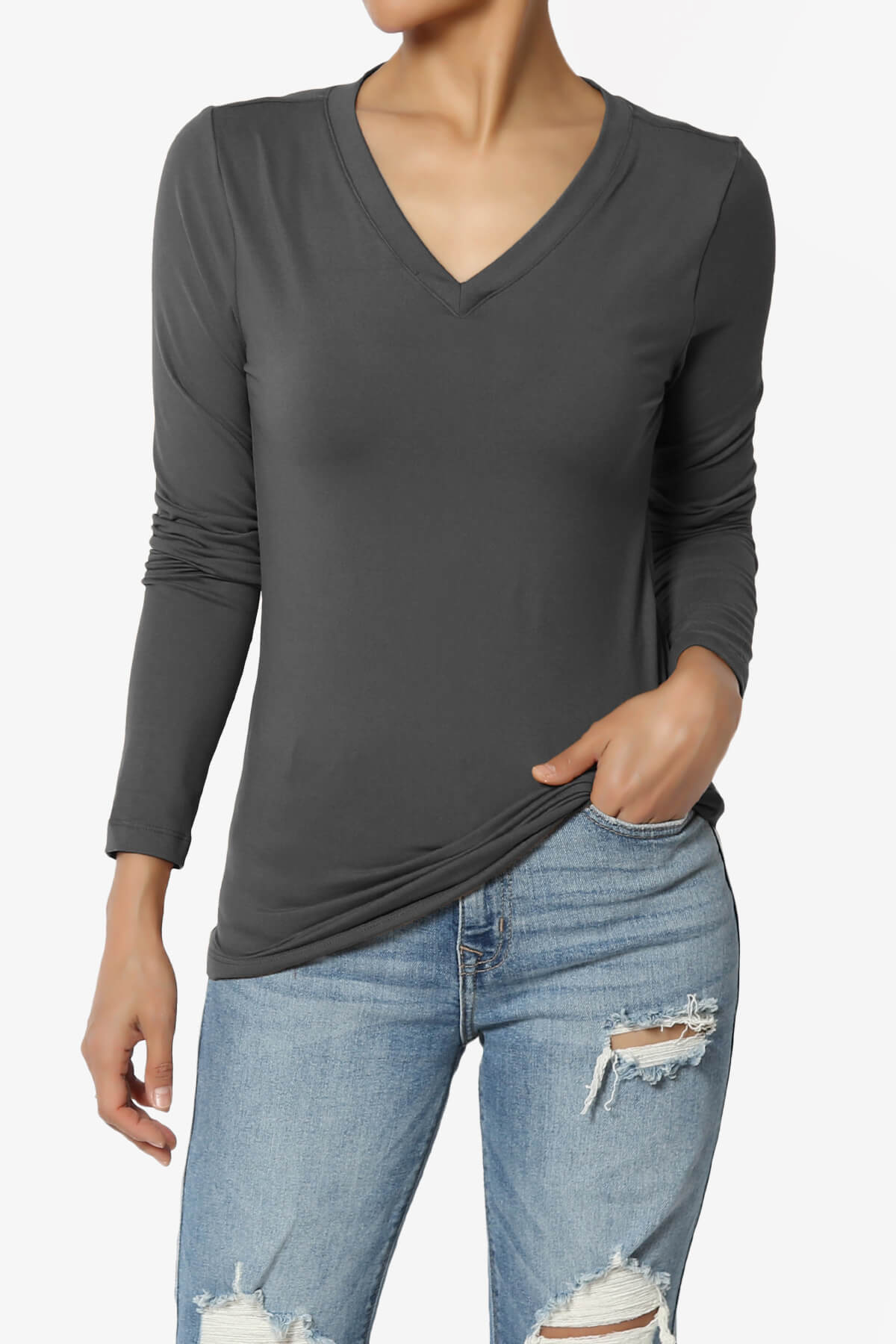 Load image into Gallery viewer, Gaia Microfiber V-Neck Long Sleeve T-Shirt ASH GREY_1
