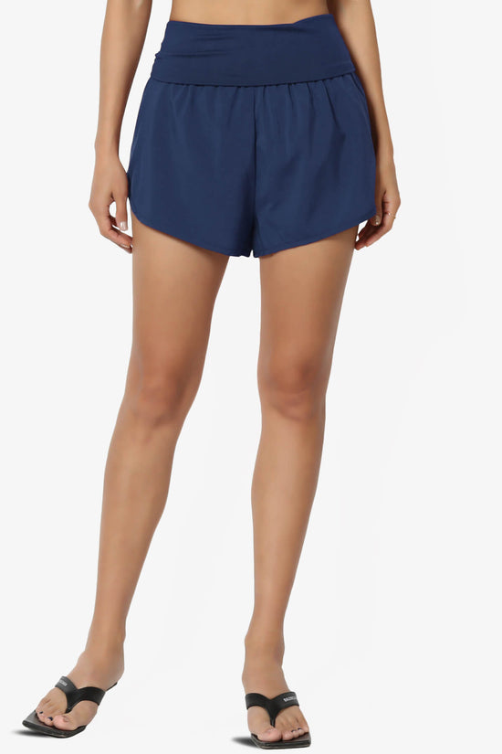 Load image into Gallery viewer, Game Time Foldover High Waist Running Shorts LIGHT NAVY_1
