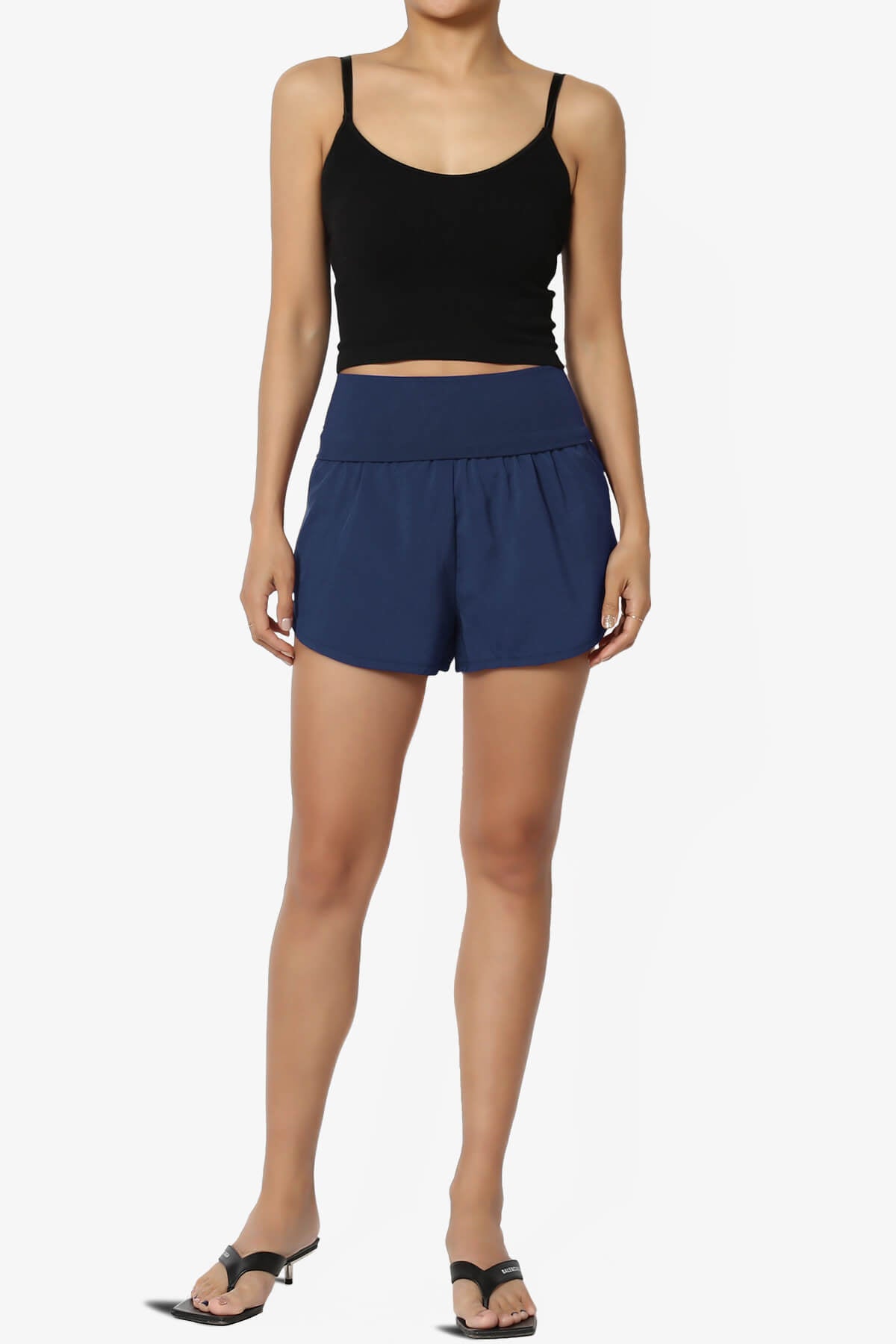Load image into Gallery viewer, Game Time Foldover High Waist Running Shorts LIGHT NAVY_6
