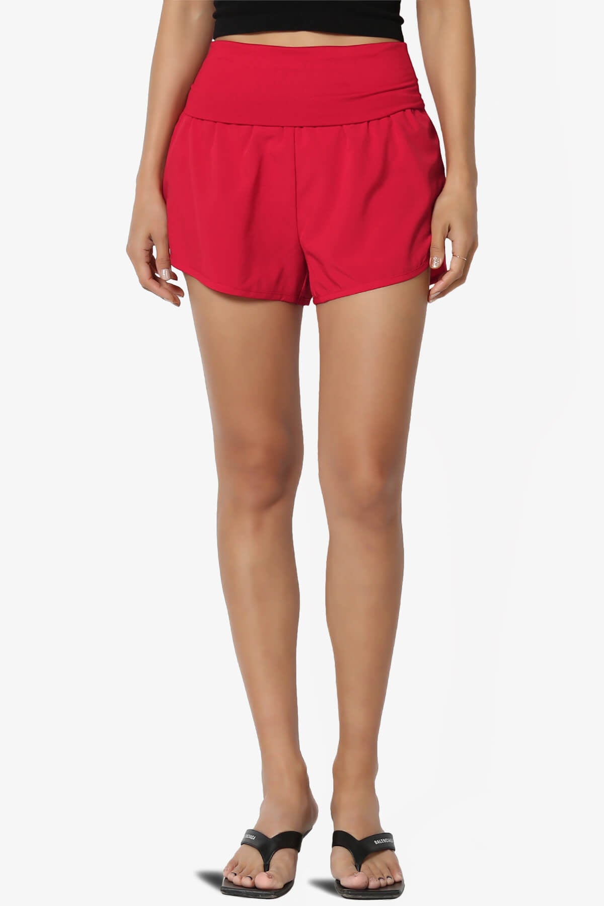 Game Time Foldover High Waist Running Shorts RED_1