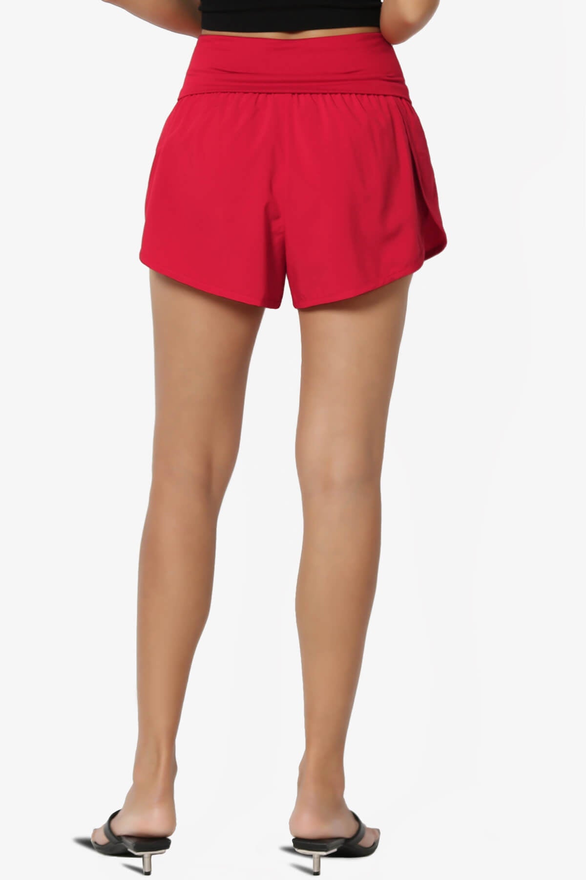 Game Time Foldover High Waist Running Shorts RED_2