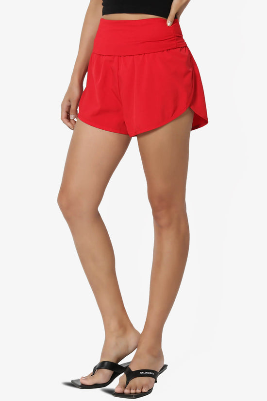 Game Time Foldover High Waist Running Shorts RED_3
