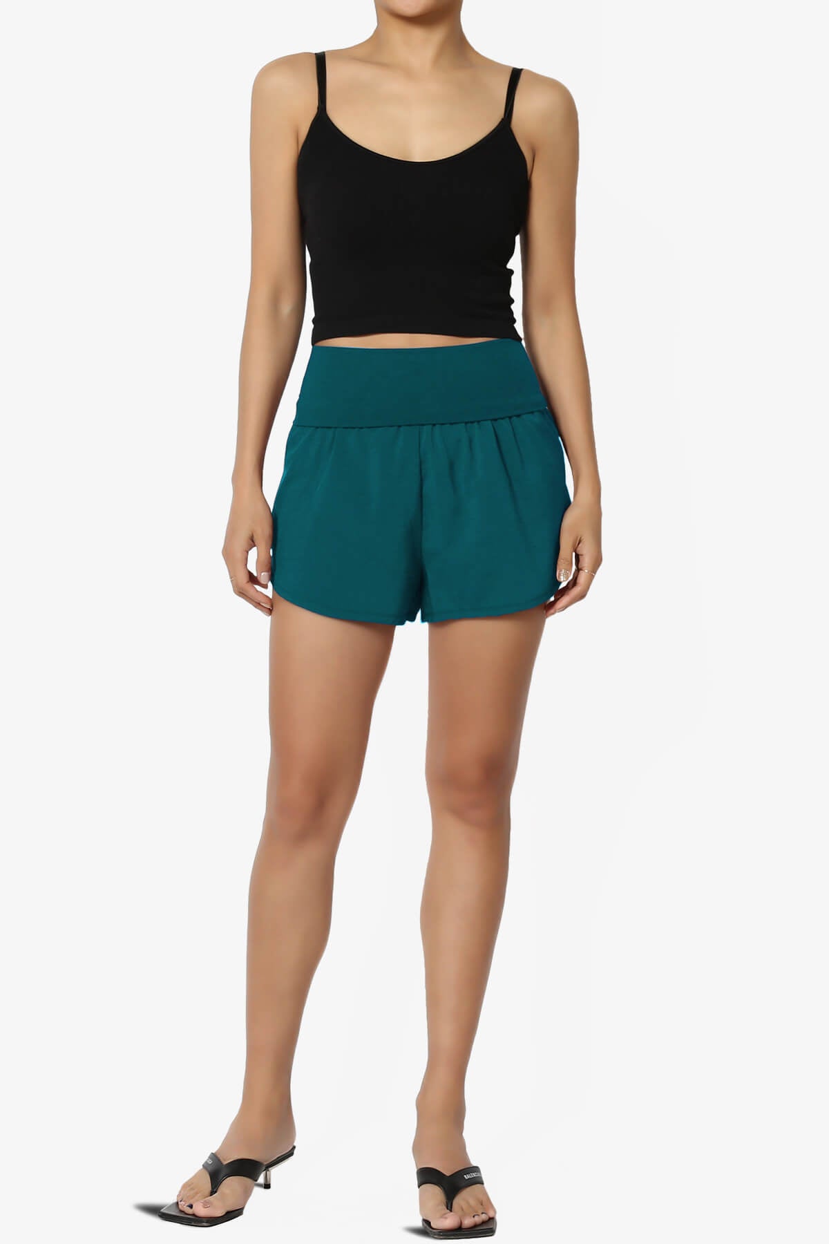 Game Time Foldover High Waist Running Shorts TEAL_6
