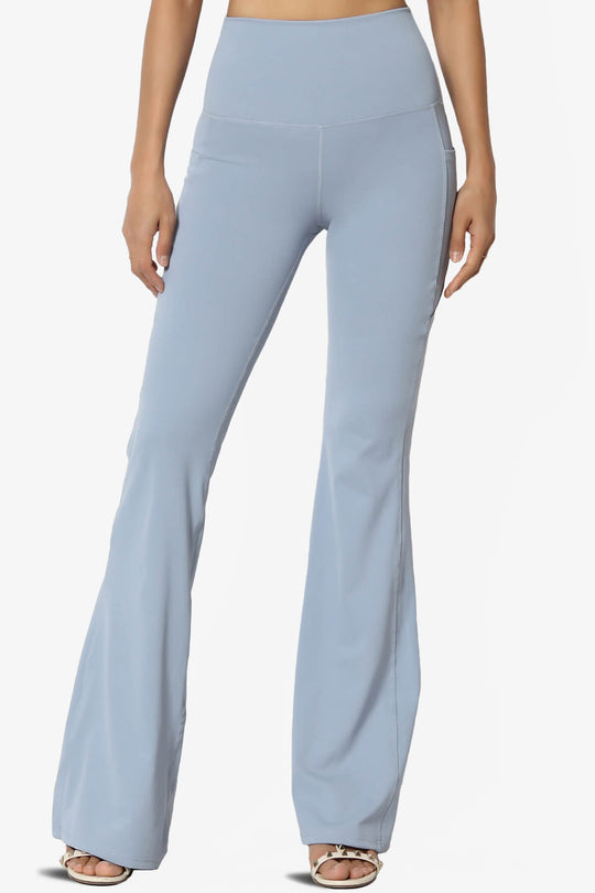 TheMogan Women's Basic Foldover Waistband Comfy Stretch Cotton Boot Cut  Lounge Yoga Pants Large Light Blue