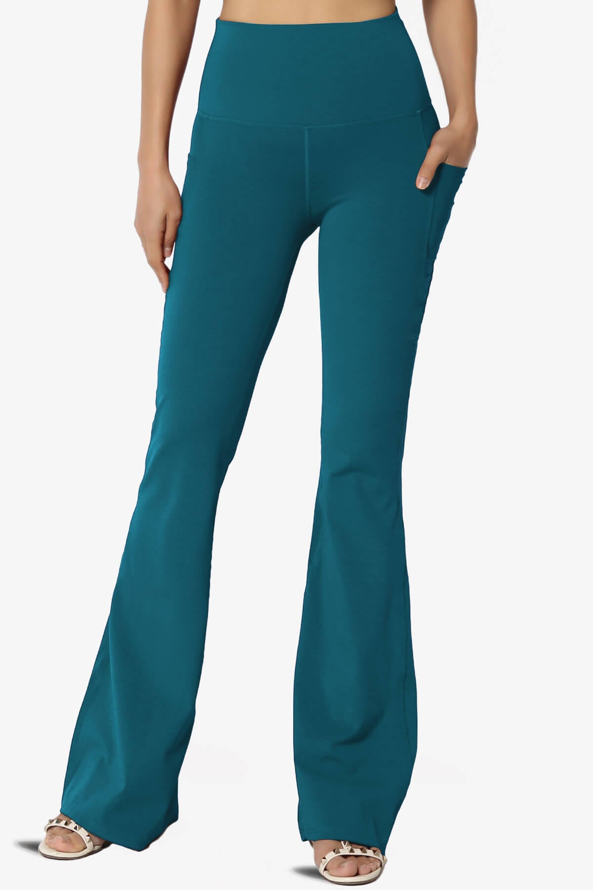 Load image into Gallery viewer, Gemma Athletic Pocket Flare Yoga Pants TEAL_1
