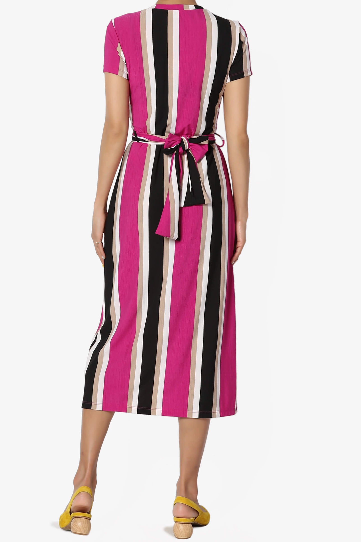 Load image into Gallery viewer, Alanna Stripe Knot Midi Dress MAGENTA_2
