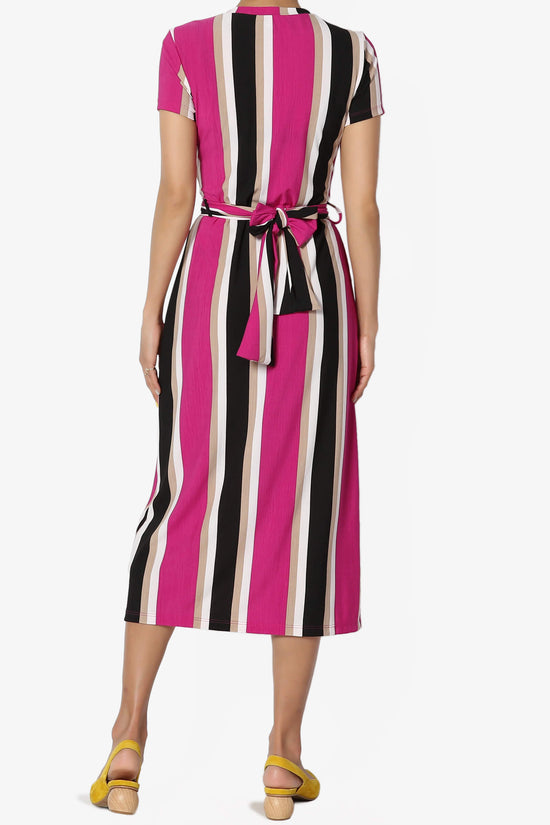 Load image into Gallery viewer, Alanna Stripe Knot Midi Dress MAGENTA_2

