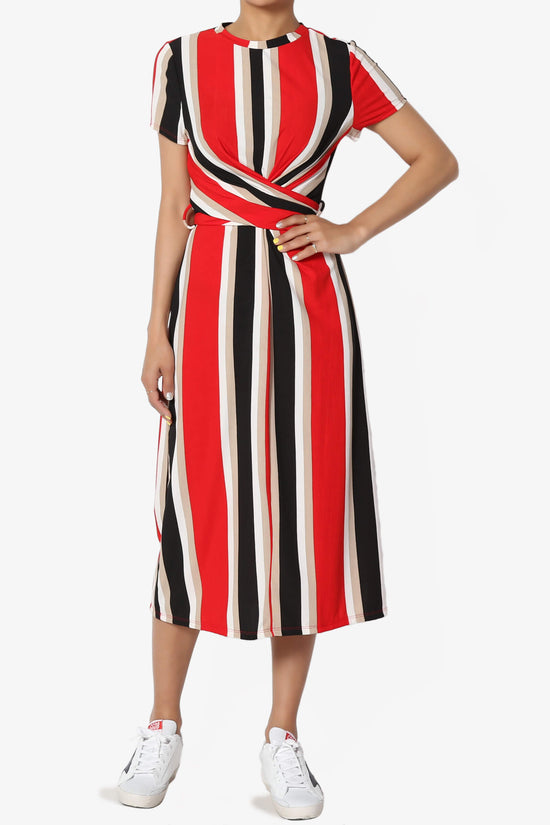 Alanna Stripe Knot Midi Dress RED_1