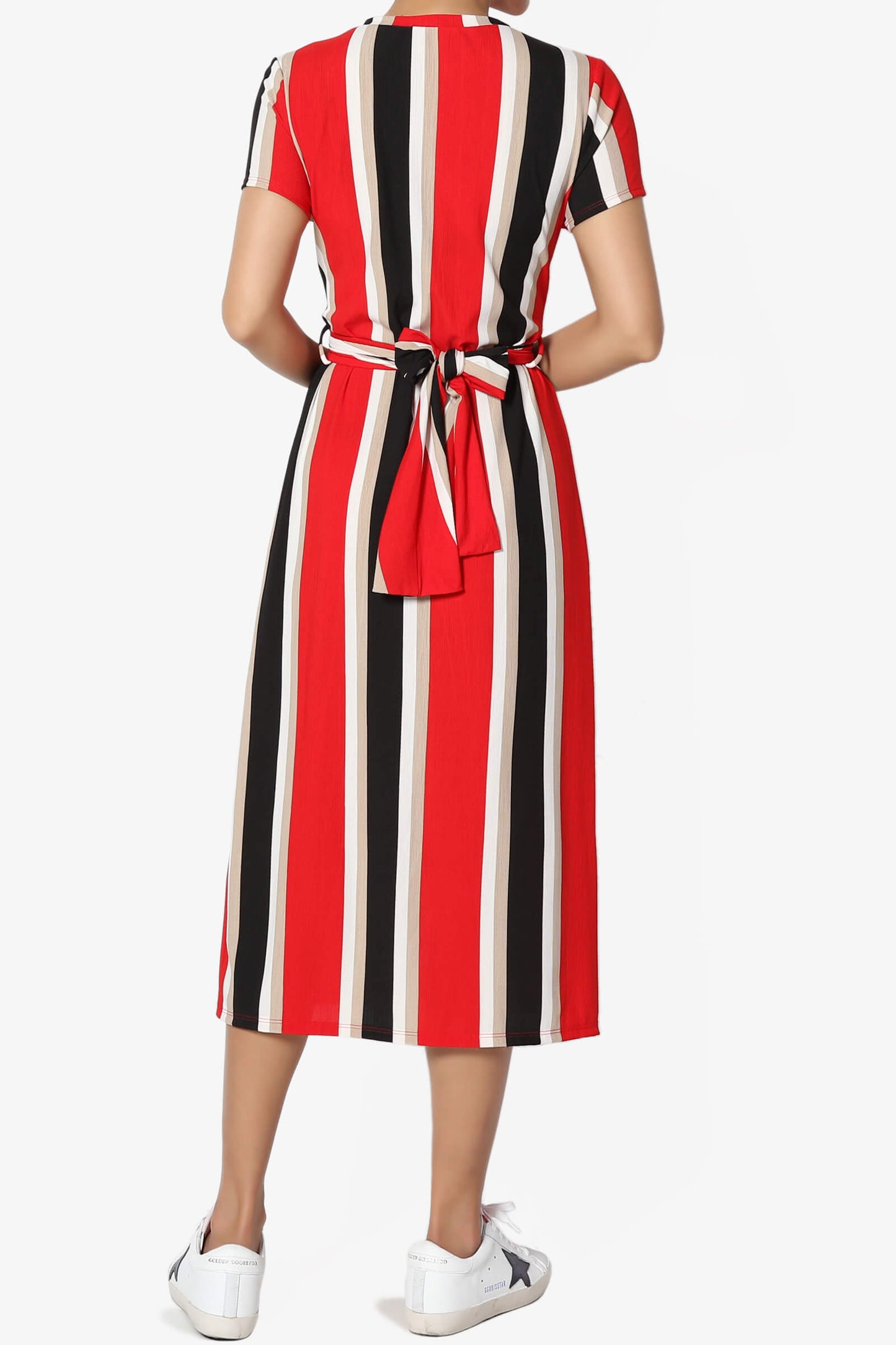 Alanna Stripe Knot Midi Dress RED_2