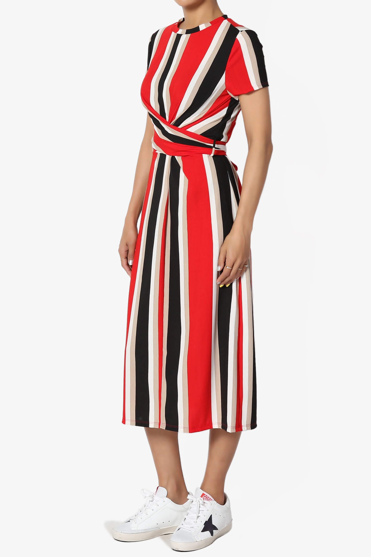 Load image into Gallery viewer, Alanna Stripe Knot Midi Dress RED_3
