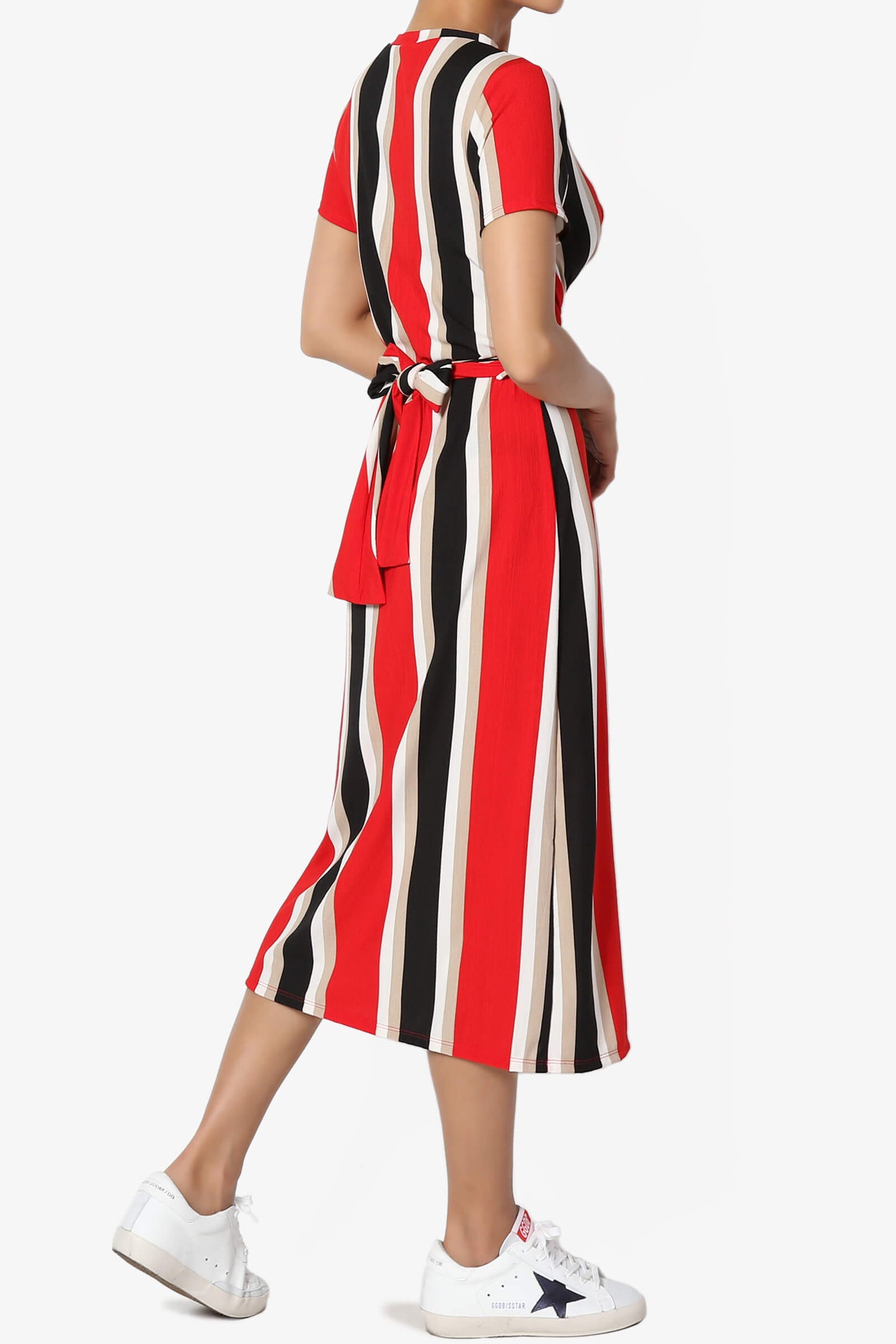 Load image into Gallery viewer, Alanna Stripe Knot Midi Dress RED_4
