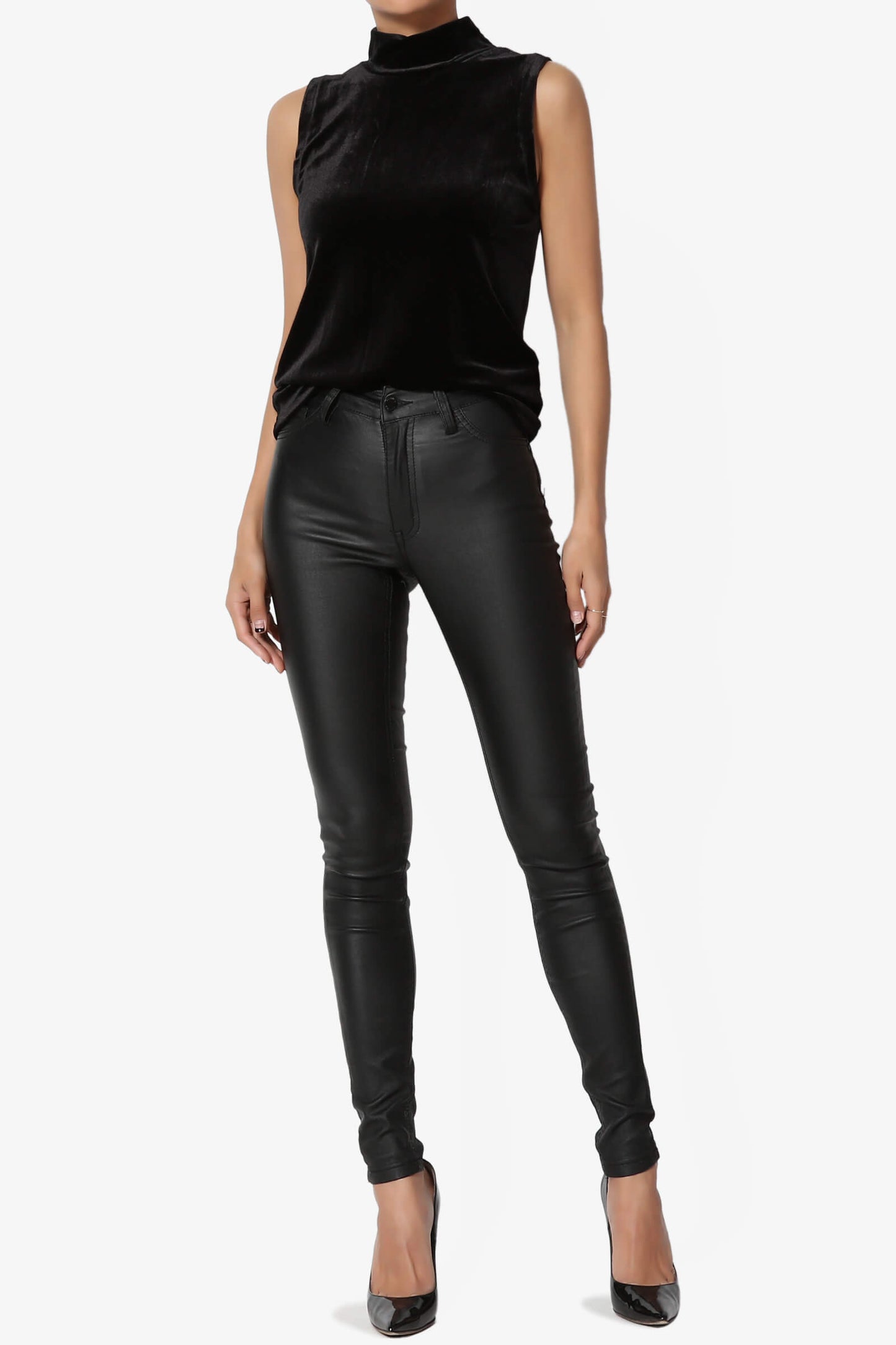 Bione High Rise Faux Leather Skinny Pants BLACK_6