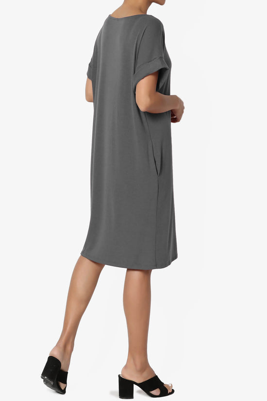 Load image into Gallery viewer, Janie Rolled Short Sleeve Round Neck Dress ASH GREY_4
