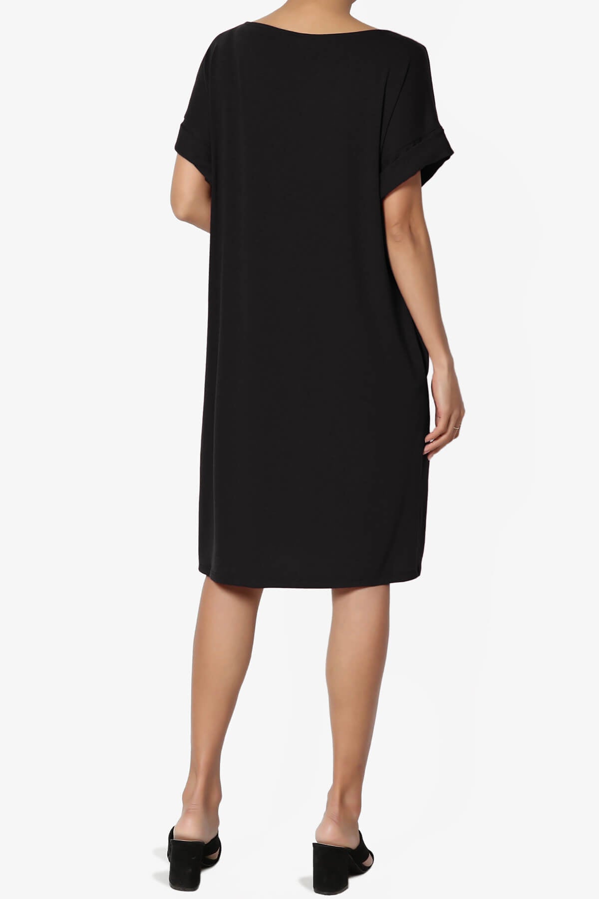 Janie Rolled Short Sleeve Round Neck Dress BLACK_2