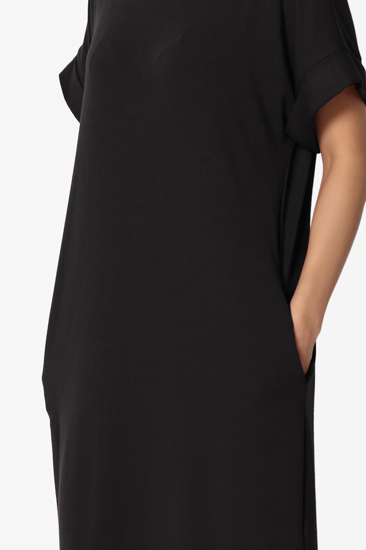 Janie Rolled Short Sleeve Round Neck Dress BLACK_5