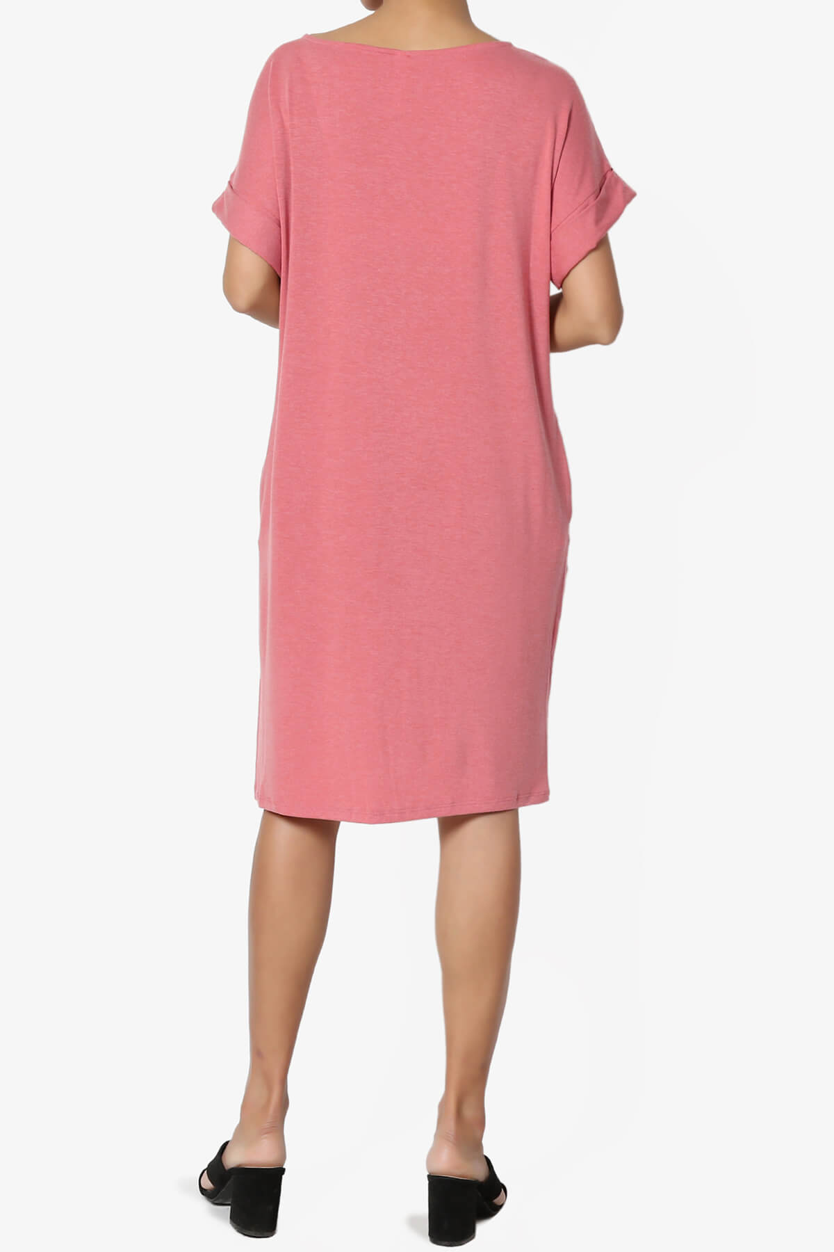 Load image into Gallery viewer, Janie Rolled Short Sleeve Round Neck Dress DESERT ROSE_2
