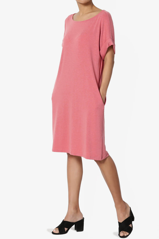 Load image into Gallery viewer, Janie Rolled Short Sleeve Round Neck Dress DESERT ROSE_3
