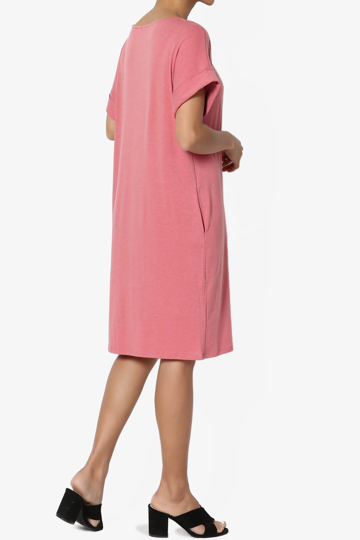 Load image into Gallery viewer, Janie Rolled Short Sleeve Round Neck Dress DESERT ROSE_4
