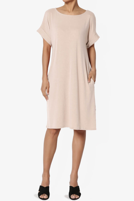 Load image into Gallery viewer, Janie Rolled Short Sleeve Round Neck Dress DUSTY BLUSH_1
