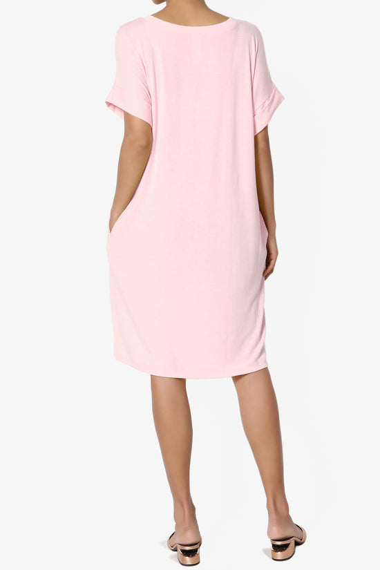 Load image into Gallery viewer, Janie Rolled Short Sleeve Round Neck Dress DUSTY PINK_2
