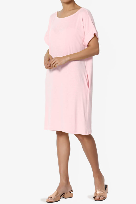 Load image into Gallery viewer, Janie Rolled Short Sleeve Round Neck Dress DUSTY PINK_3
