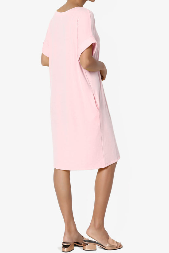 Load image into Gallery viewer, Janie Rolled Short Sleeve Round Neck Dress DUSTY PINK_4
