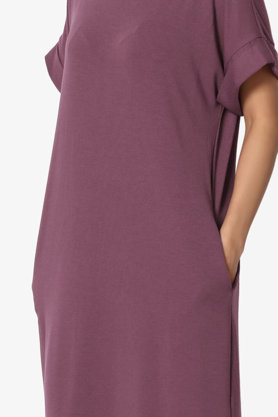 Load image into Gallery viewer, Janie Rolled Short Sleeve Round Neck Dress DUSTY PLUM_5
