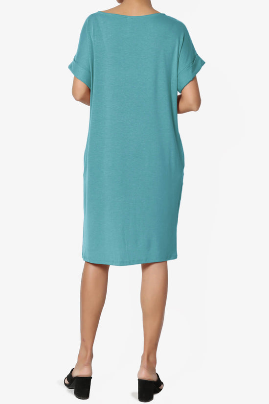 Janie Rolled Short Sleeve Round Neck Dress DUSTY TEAL_2