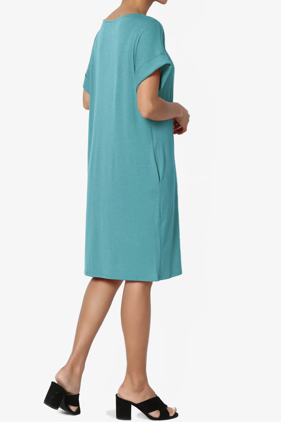 Janie Rolled Short Sleeve Round Neck Dress DUSTY TEAL_4