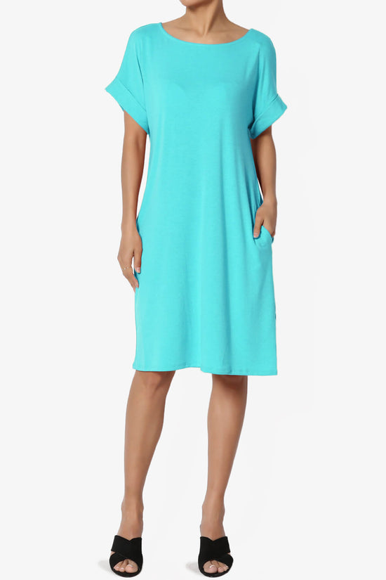 Janie Rolled Short Sleeve Round Neck Dress ICE BLUE_1