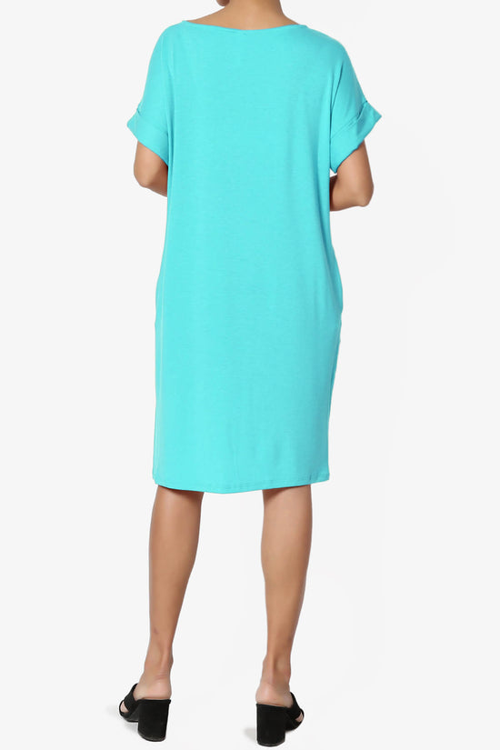 Janie Rolled Short Sleeve Round Neck Dress ICE BLUE_2