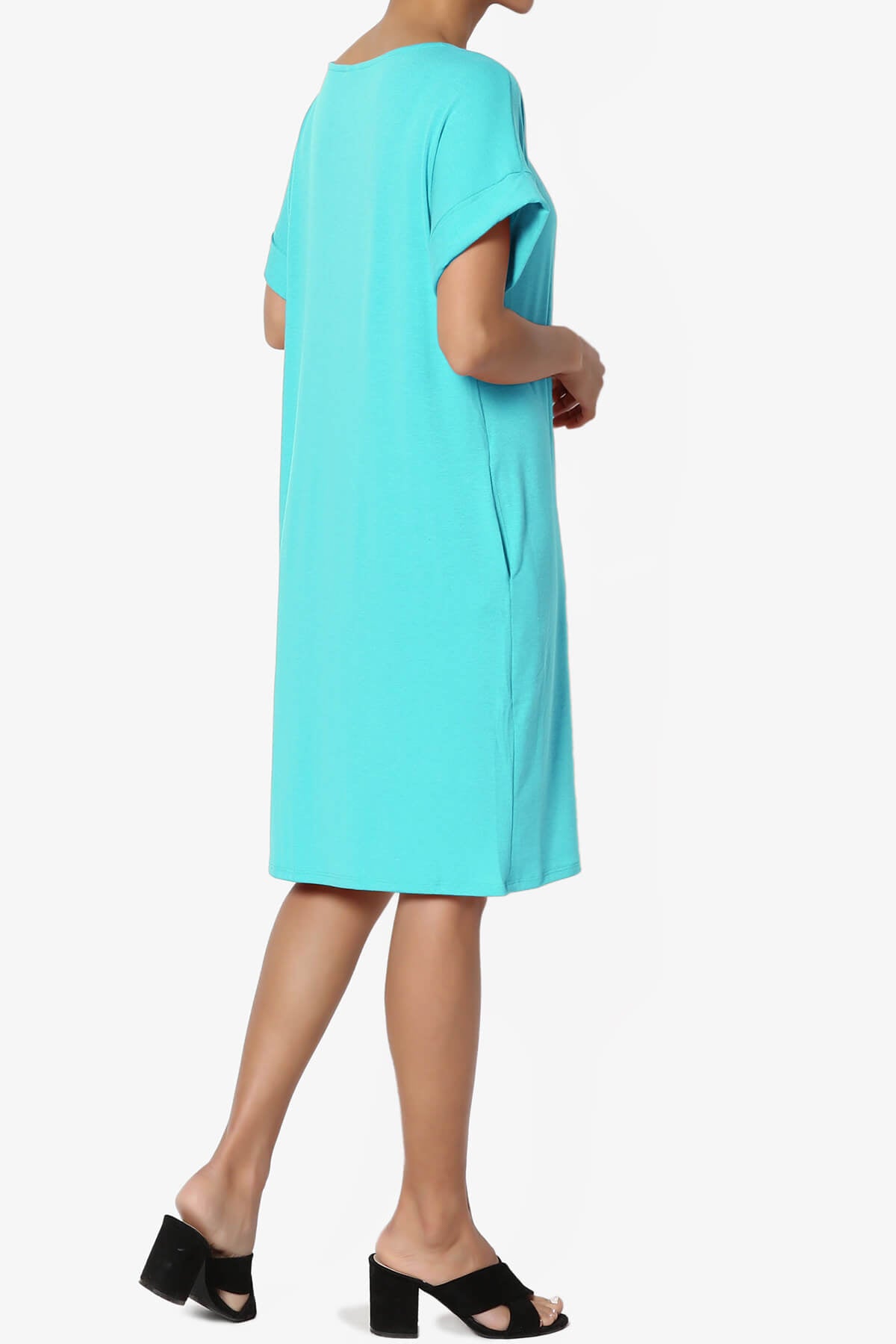 Janie Rolled Short Sleeve Round Neck Dress ICE BLUE_4