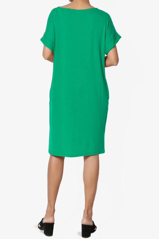 Janie Rolled Short Sleeve Round Neck Dress KELLY GREEN_2